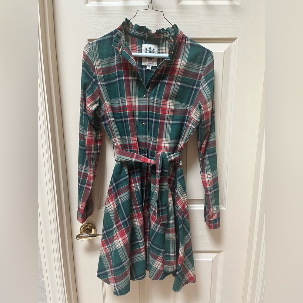 Kiel James Patrick Green and Red Plaid Holiday flannel Long Sleeve Dress